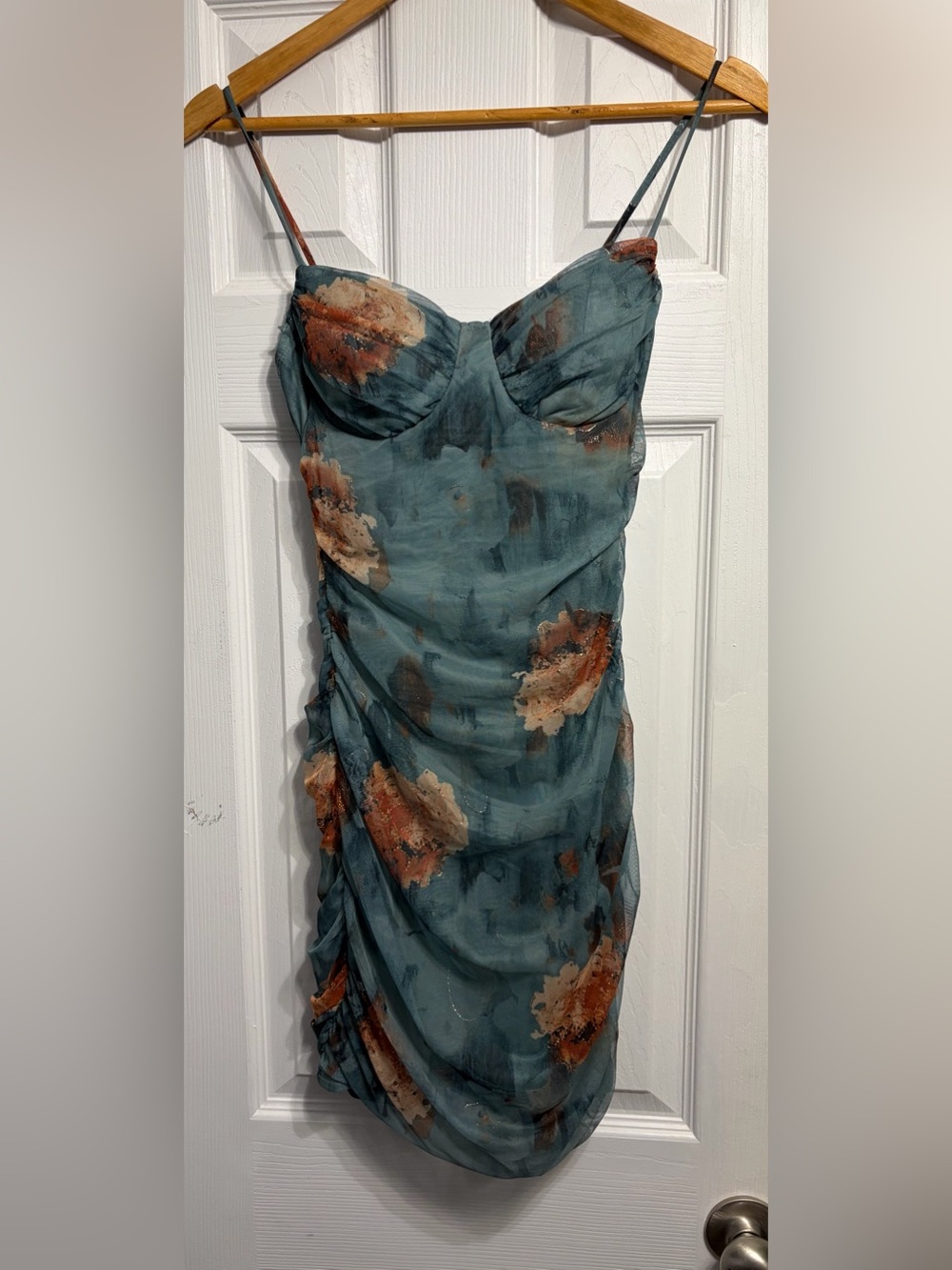 Windsor Blue Floral Mesh Ruched Bodycon Dress - Picture 2 of 4